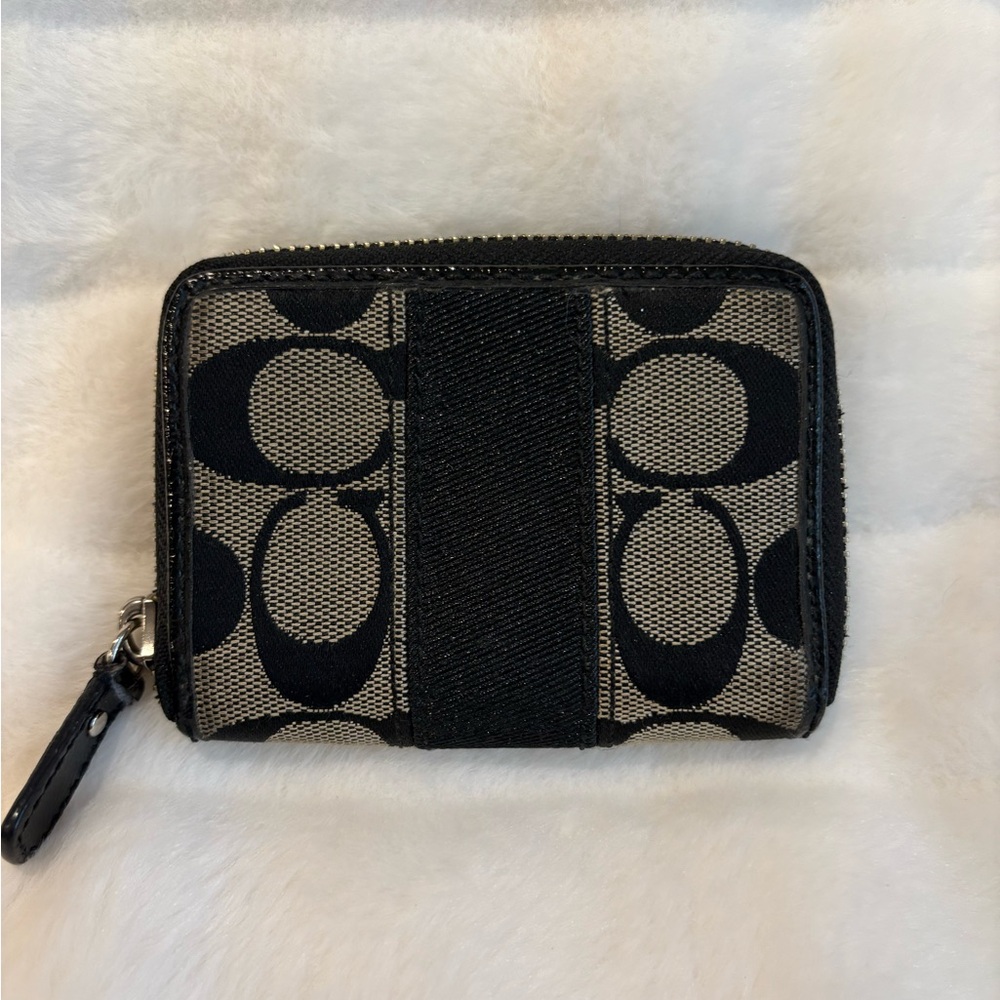 Coach Signature Black and Gray Compact Wallet